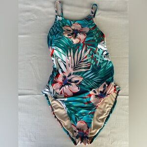 Kona Sol Teal Floral One-Piece Swimsuit